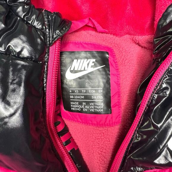 Nike Little Kid Girls Colorblock Hooded Puffer Jacket Size 4 XS Pink Black - Picture 5 of 13